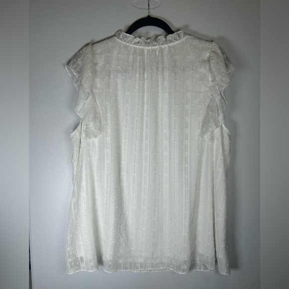 White Ruffle Sleeveless Blouse with Tie Neck. - Picture 2 of 8